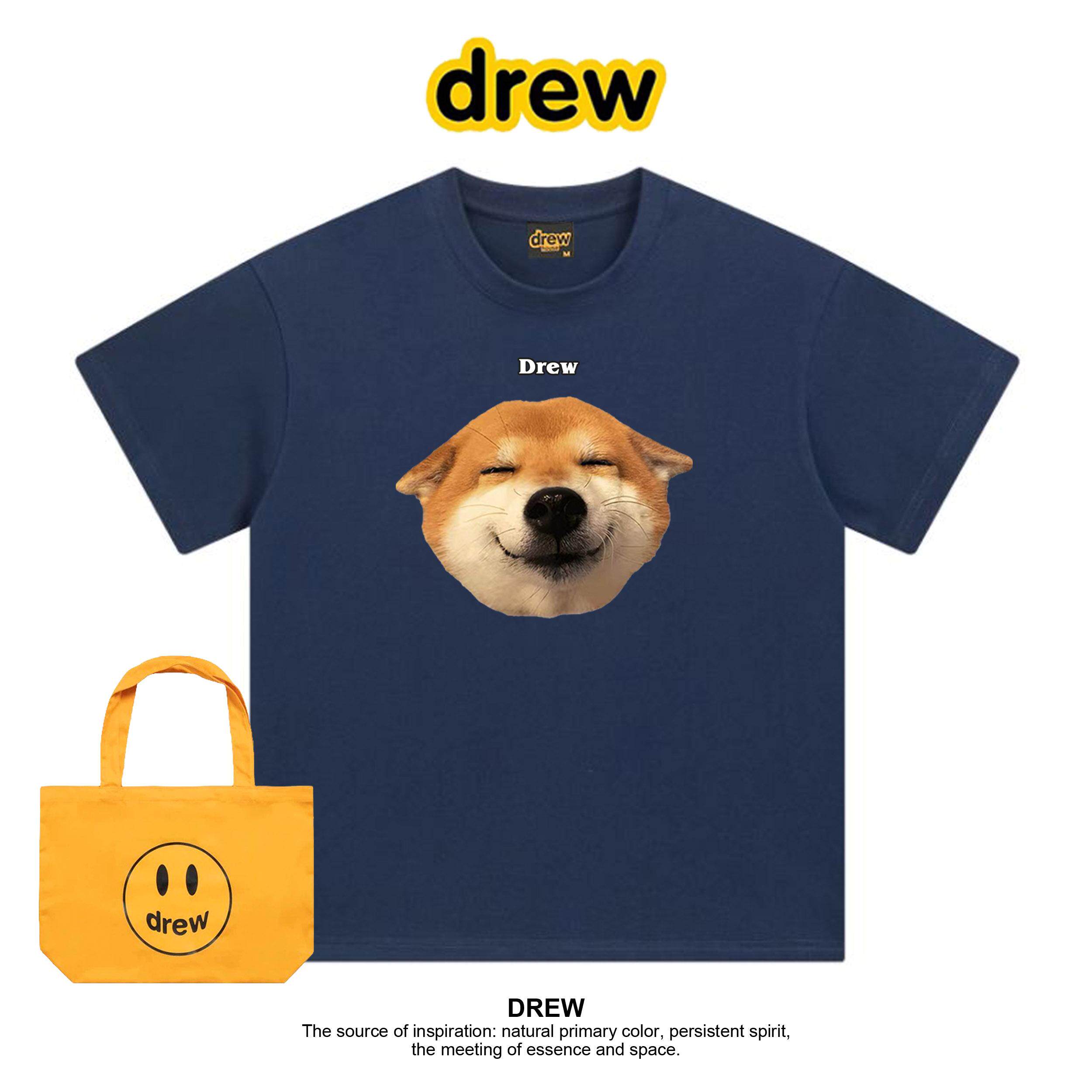 Drew笑脸可爱柴犬狗狗短袖t恤女夏季休闲百搭宽松男女半袖情侣款