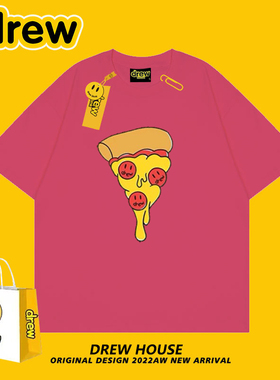 Drew house披萨短袖笑脸潮牌男女同款百搭夏季纯棉休闲宽松insT恤