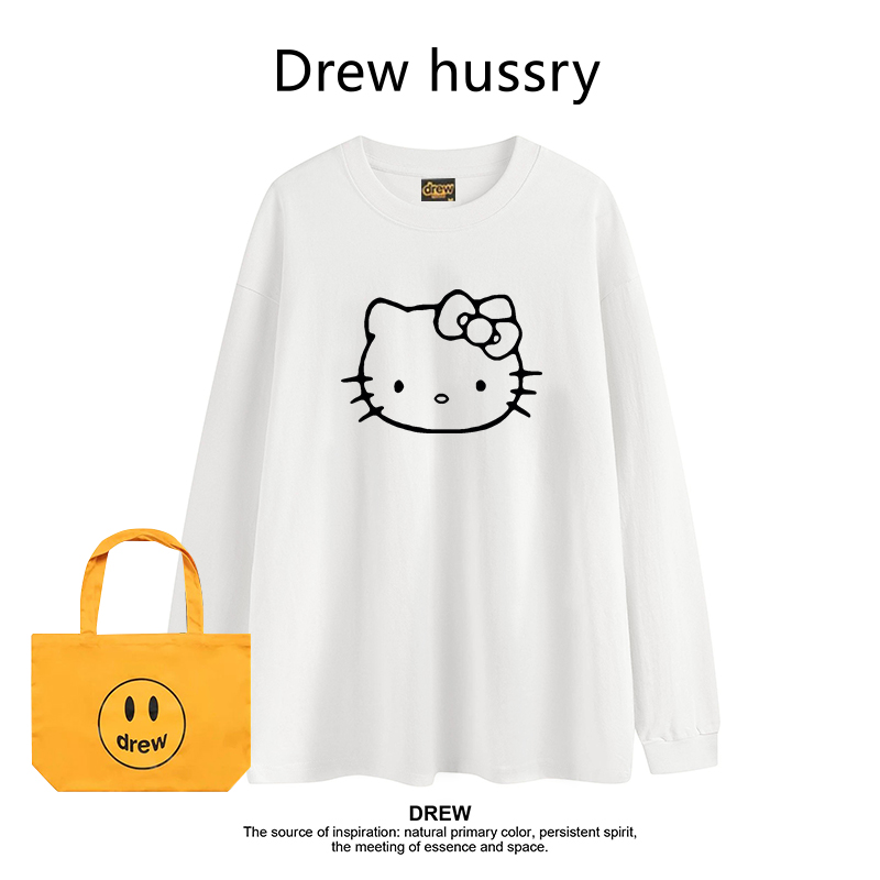 Drew美式潮牌HelloKitty卡通印花春秋打底衫纯棉长袖T恤情侣上衣