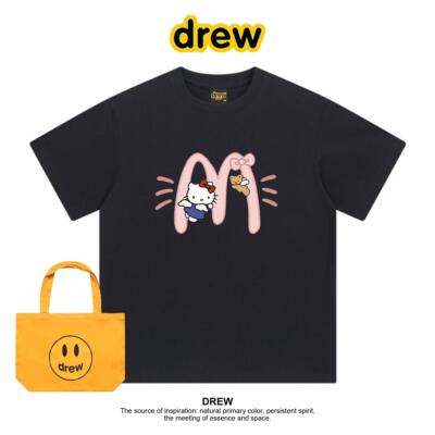 Drew笑脸麦门卡通凯蒂猫短袖T恤男女夏季学生慵懒风宽松上衣ins