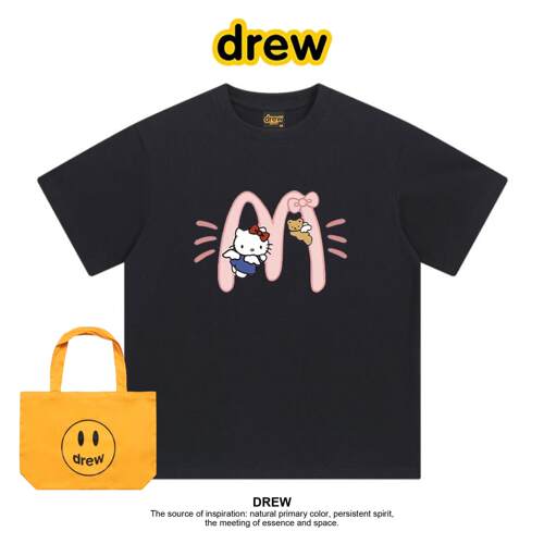 Drew笑脸麦门卡通凯蒂猫短袖T恤男女夏季学生慵懒风宽松上衣ins