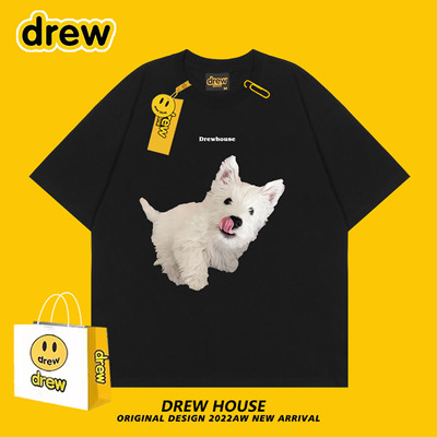 Drew笑脸西高地狗狗可爱短袖夏季圆领休闲百搭情侣款T恤ins