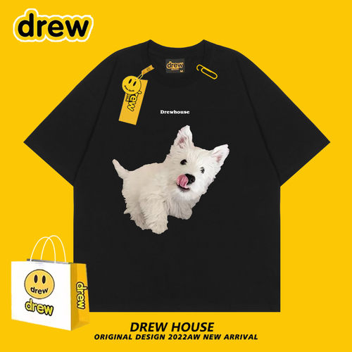 Drew笑脸西高地狗狗可爱短袖夏季圆领休闲百搭情侣款T恤ins