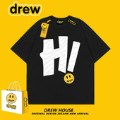 纯棉百搭短袖 Drew笑脸2024Ss字母Hi男夏季 潮牌女宽松情侣款 T恤ins