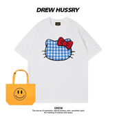 Drew美式 打底衫 卡通HelloKitty短袖 T恤男女宽松情侣纯棉百搭半袖