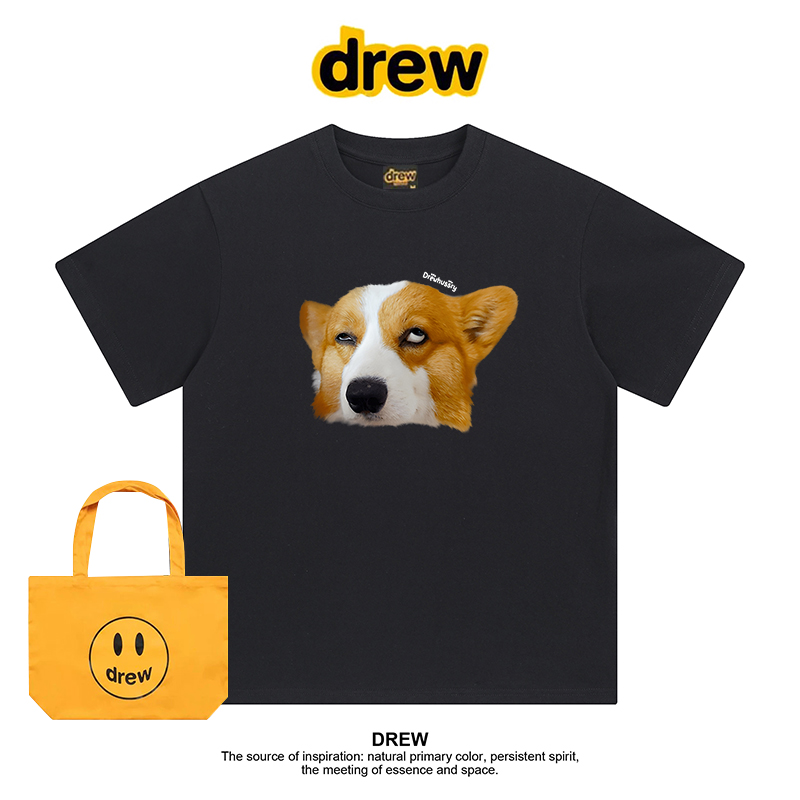 Drew美式潮牌趣味搞怪柯基狗狗印花休闲纯棉休闲情侣百搭短袖T恤