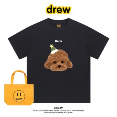Drew笑脸泰迪狗狗可爱短袖印花休闲百搭宽松情侣款夏季纯棉T恤ins