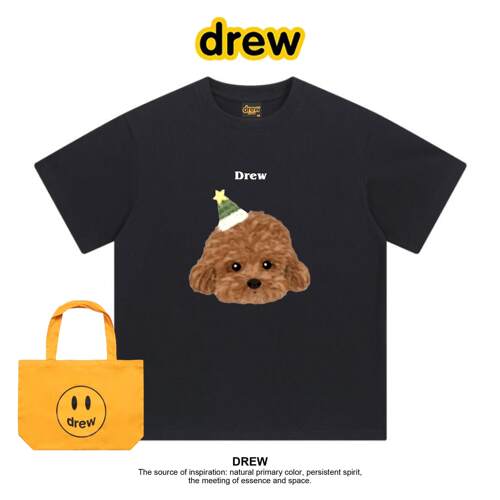Drew笑脸泰迪狗狗可爱短袖印花休闲百搭宽松情侣款夏季纯棉T恤ins