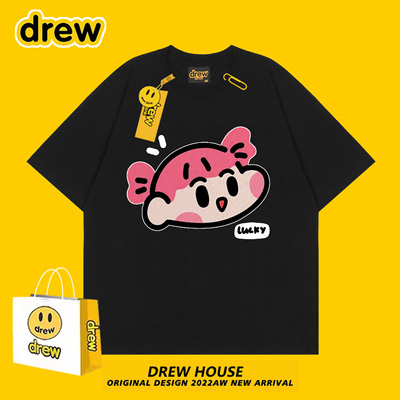 Drew笑脸蜡笔小新联名妮妮卡通可爱夏季潮牌百搭宽松短袖