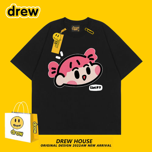 Drew笑脸蜡笔小新联名妮妮卡通可爱夏季潮牌百搭宽松短袖