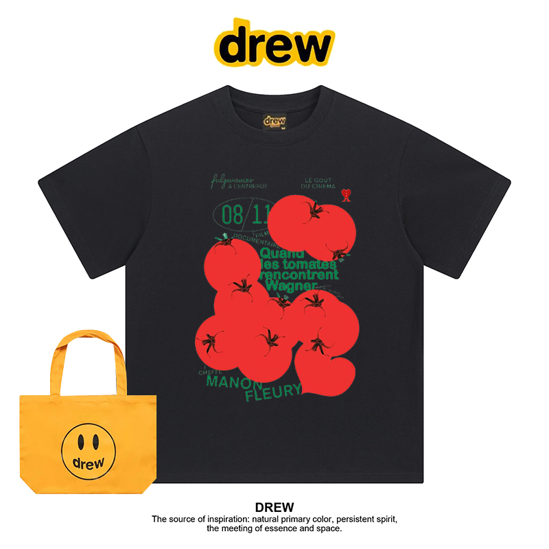 Drew美式潮牌涂鸦番茄重磅纯棉设计情侣款百搭短袖T恤男女上衣ins