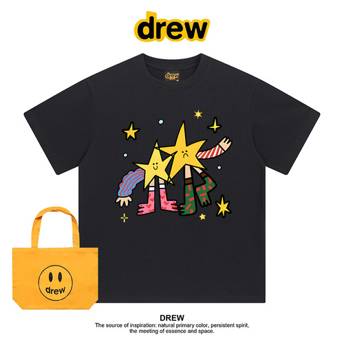 Drew美式潮牌星星伙伴印花休闲圆领正肩纯棉短袖T恤男女情侣上衣