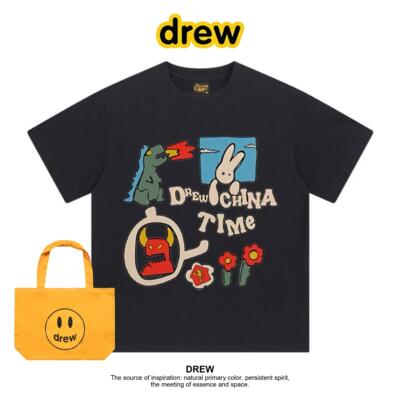 Drew笑脸潮牌ins设计感卡通动漫印花纯棉短袖T恤女宽松情侣上衣