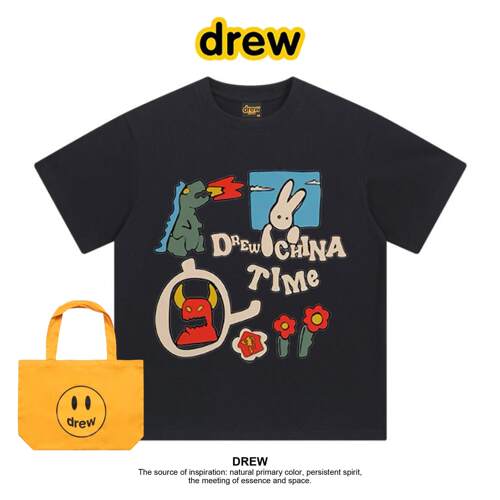 Drew笑脸潮牌ins设计感卡通动漫印花纯棉短袖T恤女宽松情侣上衣