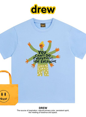 Drew宋佳明星同款高级感设计插画休闲纯棉短袖T恤情侣衣服打底衫