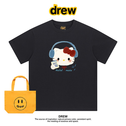 Drew hussry美式潮牌KT猫短袖t恤潮流夏季宽松打底衫上衣