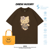 Drew潮牌HelloKitty卡通印花短袖 T恤男女宽松纯棉减龄学院风上衣