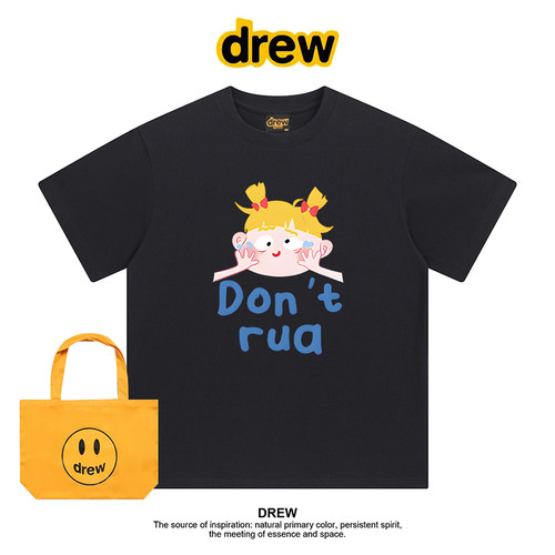 Drew美式潮牌卡通百搭宽松夏季圆领正肩短袖t恤男女情侣休闲半袖