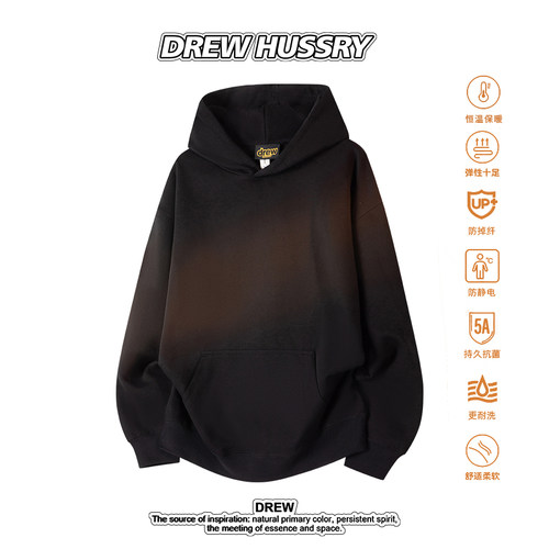 DREW HUSSRY美式风连帽卫衣男女宽松套头保暖上衣情侣百搭帽衫ins