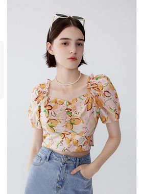 诗凡黎纯棉法式碎花衬衫春夏泡泡袖衬衣上衣女伊芙丽outlets店