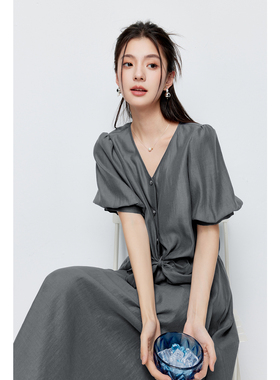 【商场同款】诗凡黎灰色莱赛尔衬衫2024夏新款短袖衬衣3F5220831