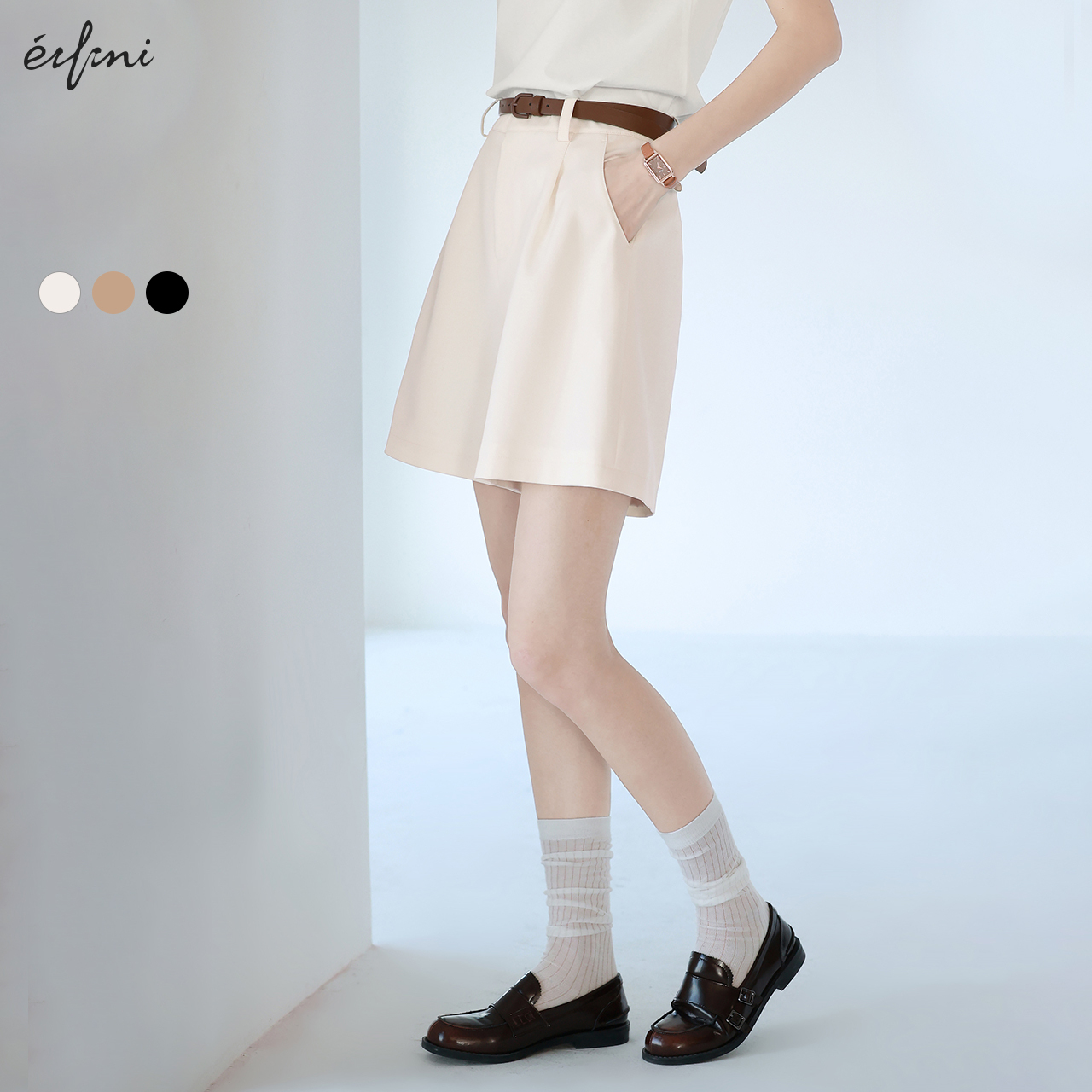 【送腰带】伊芙丽outlets店竹纤维高智西装裤短裤春夏A字直筒女