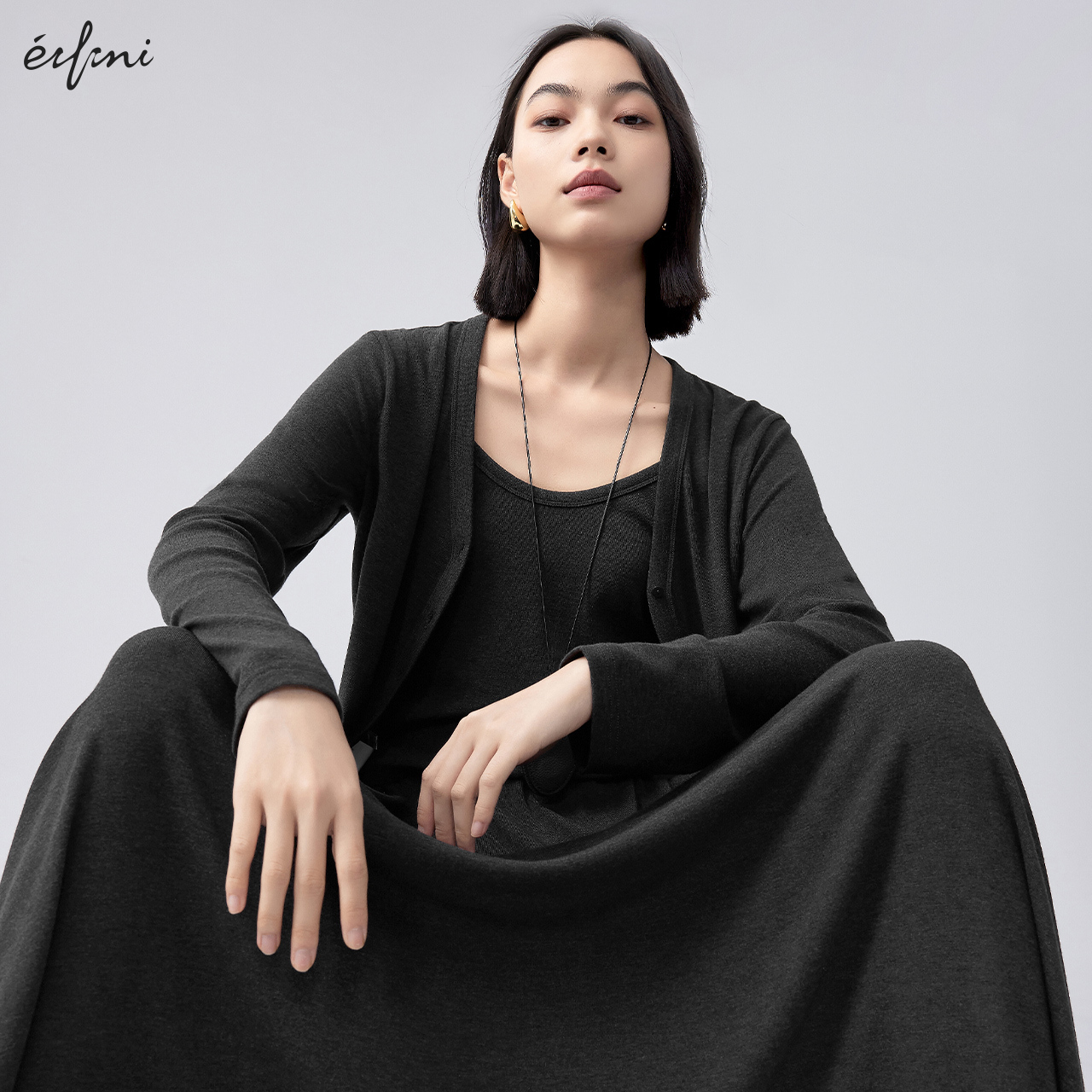 伊芙丽云柔针织慵懒松弛感T恤背心半身裙套装女2024秋装新款女装