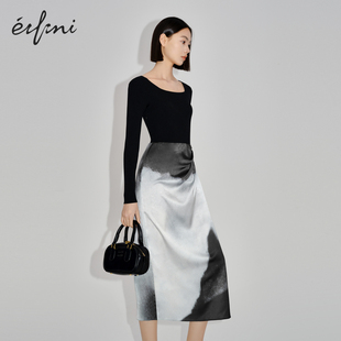 新款 连衣裙2024春装 伊芙丽方领气质修身 1F2190141 商场同款