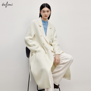 外套 伊芙丽苏力羊驼毛白月光气质高级白色双面羊毛大衣女2024冬季