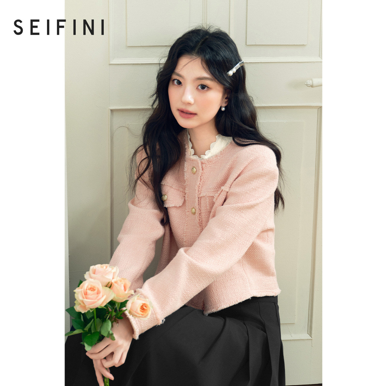 诗凡黎法式小香风粉色圆领短外套秋名媛风上衣女伊芙丽outlets店,女装/女士精品,短外套,淘宝优惠券,粉丝福利购,淘宝优惠卷