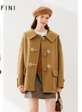 【100%绵羊毛】诗凡黎牛角扣毛呢外套双面呢大衣伊芙丽outlets店