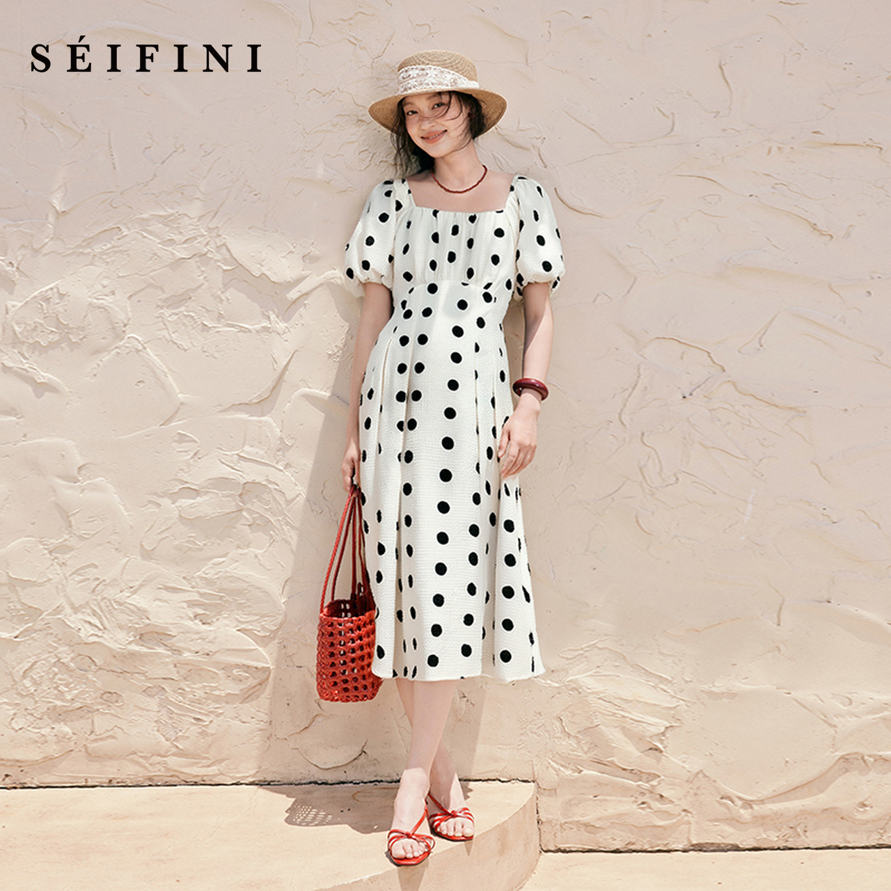 诗凡黎奥莱波点连衣裙2024年夏显瘦法式高端精致裙子高级感衬衫女