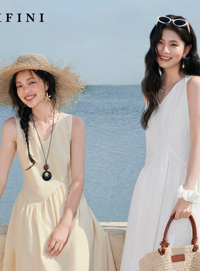 【送发圈】诗凡黎V领无袖连衣裙不规则腰线花苞裙伊芙丽outlets店