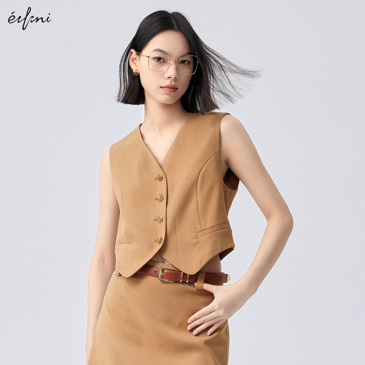 【商场同款】伊芙丽通勤咖色马甲2024秋装新款1EA312401