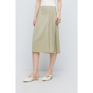 中长裙女3F4240521 诗凡黎绿色百褶半身裙2024夏新款 商场同款