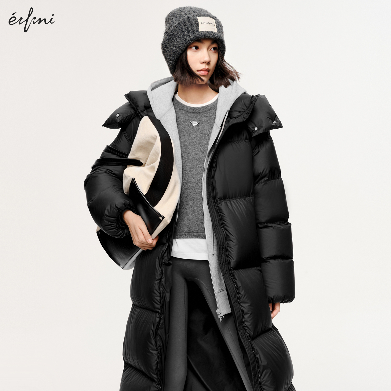 【棉花糖系列】伊芙丽轻量连帽长款羽绒服新款保暖外套女