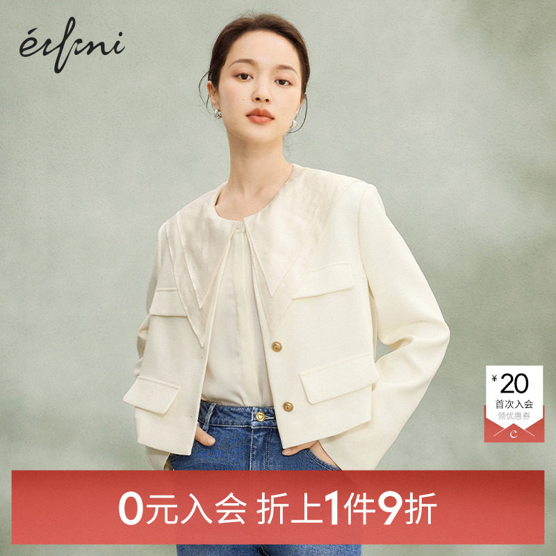【0元入会1件9折】伊芙丽outlets店醋纤混纺短外套春秋立体垫肩女