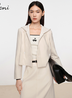 伊芙丽outlets店连帽开衫白色短外套春夏卫衣款西服版长袖上衣女