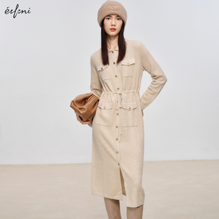 1EA393371 伊芙丽设计感系带收腰休闲连衣裙女秋季 商场同款