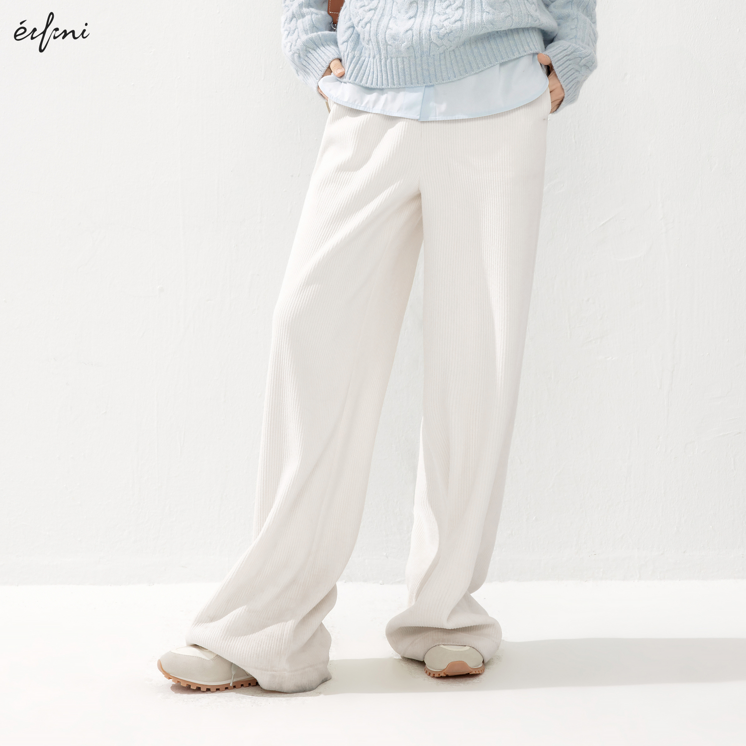 【加厚阔腿裤】伊芙丽雪尼尔黑色慵懒风灯芯绒裤子女