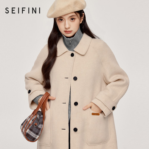 诗凡黎学院风羊驼毛绵羊毛毛呢外套秋冬大衣女伊芙丽outlets店