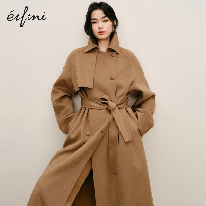 【轻奢羊绒】伊芙丽outlets店风衣式收腰双面羊绒大衣毛呢外套女