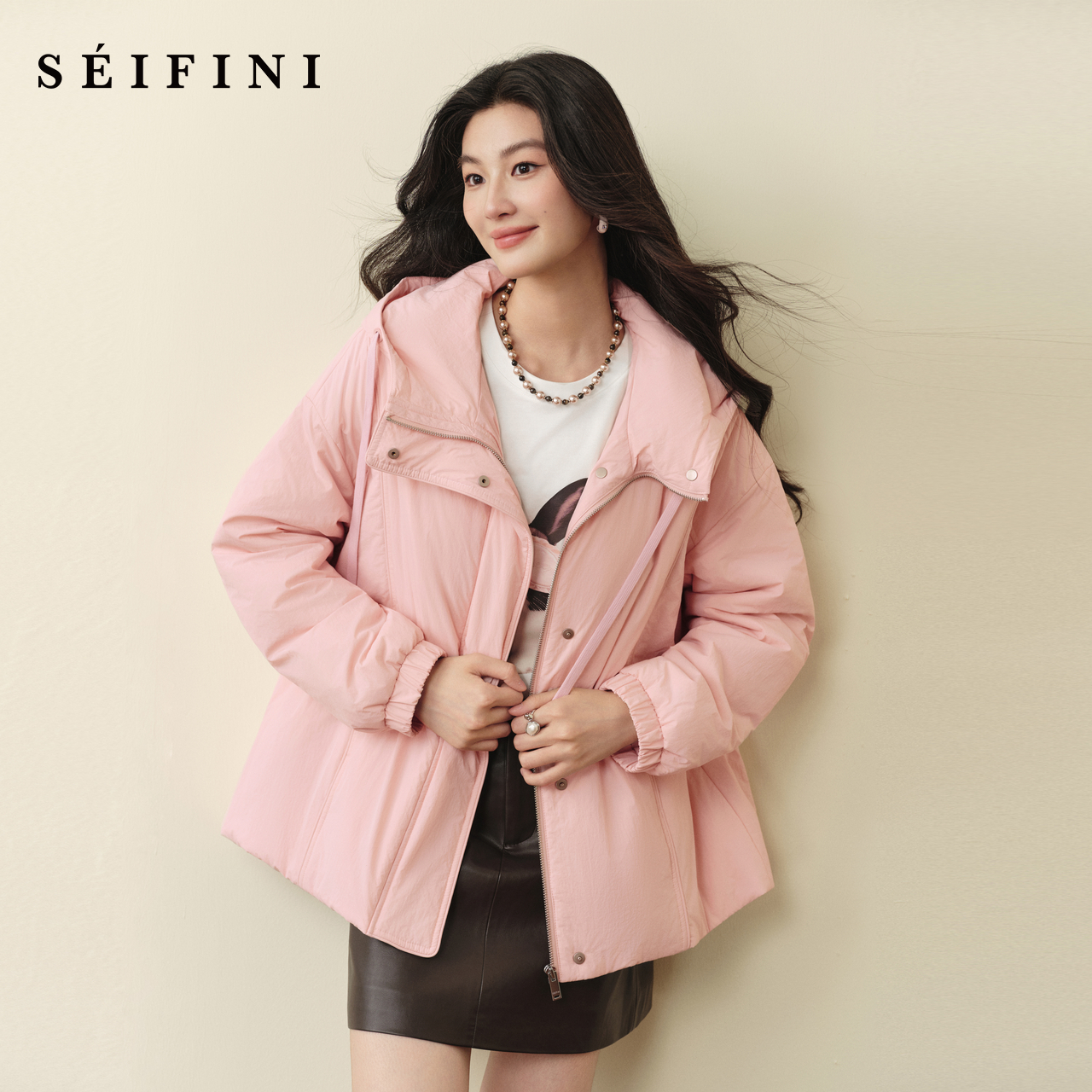 诗凡黎轻薄休闲连帽棉服外套2025秋冬新款绵羊毛内胆保暖面包服女