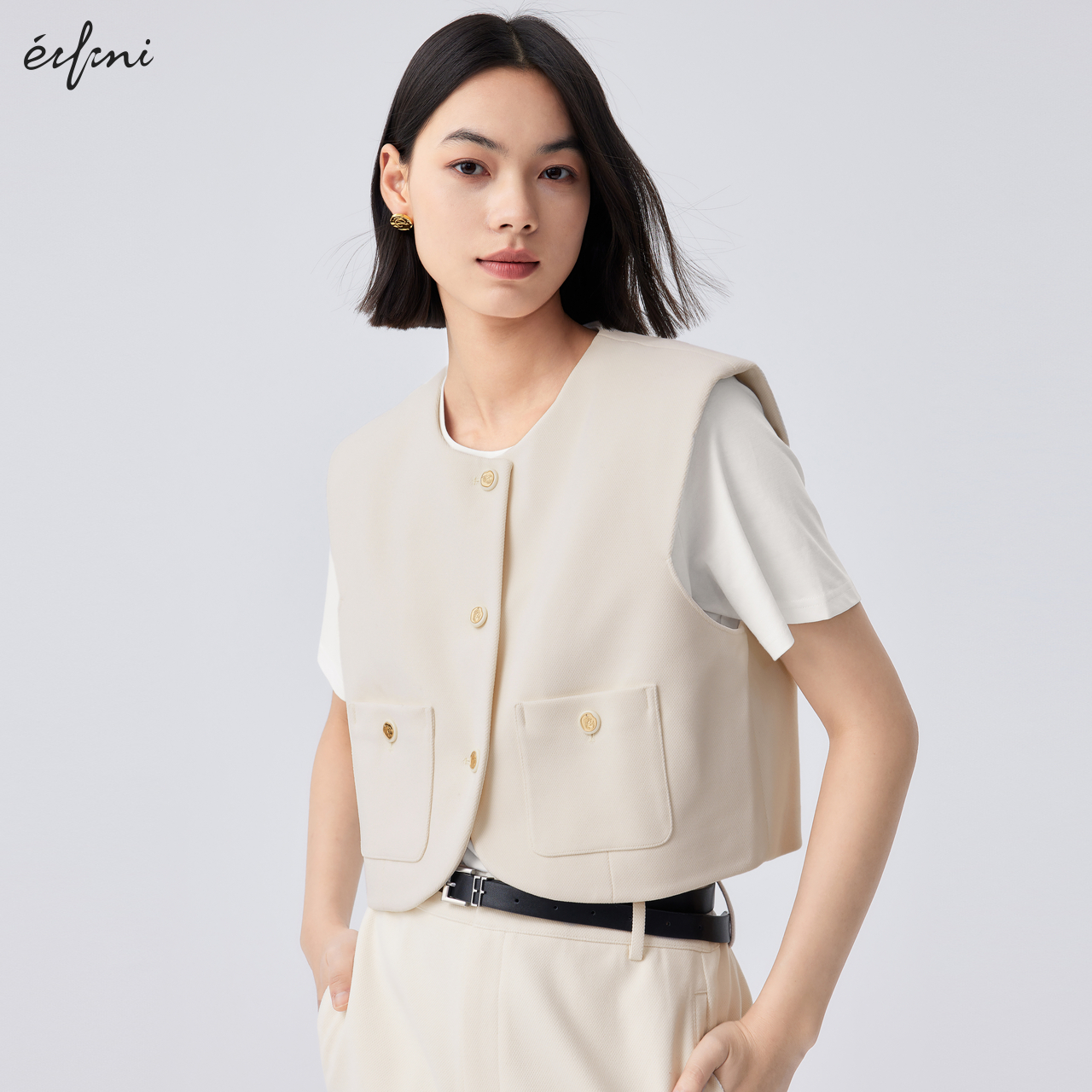 【商场同款】伊芙丽奥莱基础无袖针织开衫2024秋装新款1EA111711