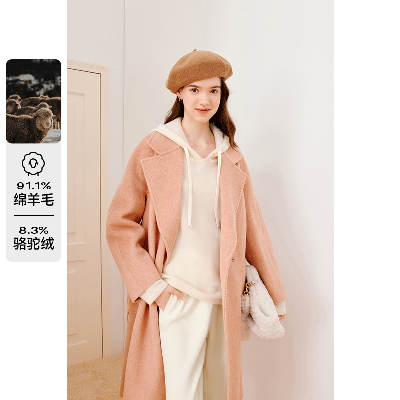 【骆驼绒质感大衣】诗凡黎直筒长款双面呢高阶感双翻领毛呢外套女