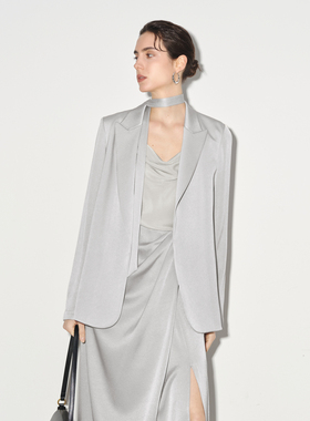 伊芙丽outlets店高智通勤轻奢醋纤烟灰色西装外套西服春夏上装女