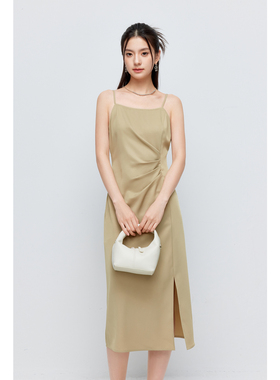 诗凡黎淡人薄荷曼波缎面吊带中长连衣裙24春夏女伊芙丽outlets店