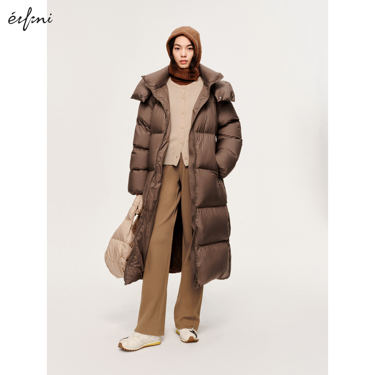 【棉花糖系列】伊芙丽轻量连帽长款羽绒服新款保暖外套女