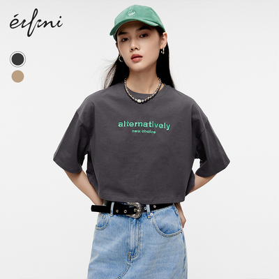 伊芙丽outlets店白色字母立体绣花街头辣妹T恤春夏宽松短袖上衣女