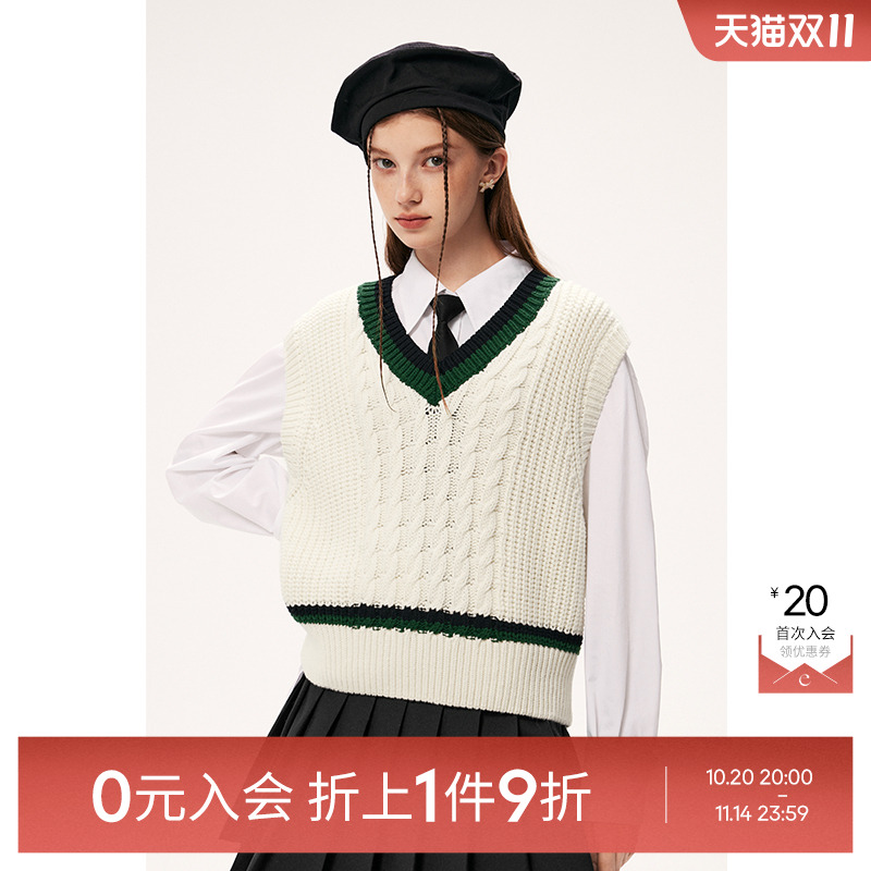 【0元入会1件9折】诗凡黎针织马甲女SE8330191伊芙丽outlets店